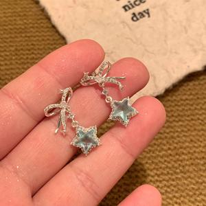 Wenchi S925 Pure <b>Silver</b> Cool Feeling Bow <b>Earrings</b> High-End Starry Sky Blue Star <b>Dangle</b> for Women Sweet New Release China - Product Image 1