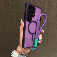 Étui de téléphone magnétique mat en TPU PC pour Samsung Galaxy S26 Ultra, S24, couleur unie, toucher doux, housse de protection avec cordon détachable