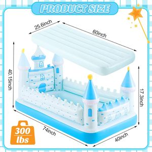 Blue Castle Shaped Kids <b>Inflatable</b> Travel Bed for Toddlers Camping Home Hotel - Product Image 4