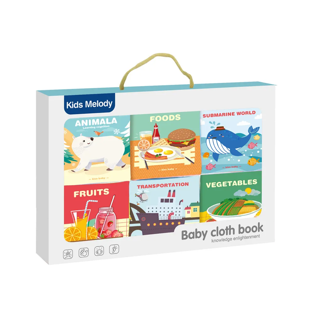 Mainan pendidikan dini 6 In 1 lembut buku kain bayi dapat dicuci buku kain bayi mainan aktivitas pengembangan awal untuk anak-anak