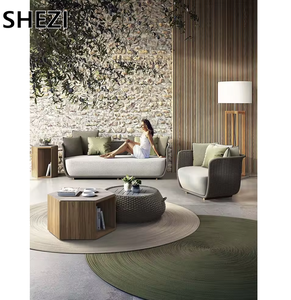 Set <span class=keywords><strong>da</strong></span> Esterno Moderno Shezi in Rattan Intrecciato con Cuscini Impermeabili, <span class=keywords><strong>Mobili</strong></span> Spostabili per Cortile, Balcone, Parco, Hotel di Lusso e Villa - Product Image 5