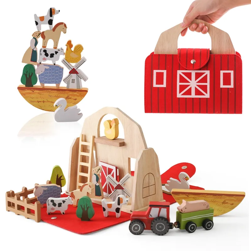 Baby Houten Verwijderbare Huis Speelgoed Schuur Model Montessori Drukke Doos Speelgoed Houten Auto 'S Dieren Blokken Verwijderbare Pasgeboren Puzzelspellen