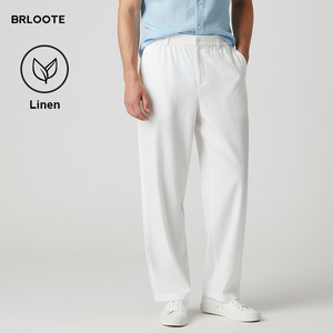 <span class=keywords><strong>Pantaloni</strong></span> in <span class=keywords><strong>Lino</strong></span> Premium Sostenibili per Uomo, Morbidi, Traspiranti, Leggeri, Gamba Dritta, Casual o Eleganti, Tinta Unita, Logo Personalizzabile - Product Image 3