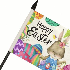Factory Wholesale Easter Desktop Flag 8.3X 5.5-Inch Mini Black ABS <b>Bracket</b> with Customizable Polyester Pennant Banners - Product Image 3