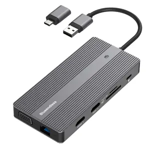 도매 USB C 12 in 1 SD 카드 읽기 유형 c 12 멀티 포트 HDTV 어댑터 4k 듀얼 디스플레이 포트 유형 c 허브 분배기 USB 독 스테이션