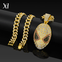 Liontin Masker Jaring Laba-Laba Unisex Anak-Anak, Lapis Emas 14K, Hip Hop Bling Cuban Link, Perhiasan Anime untuk Pesta