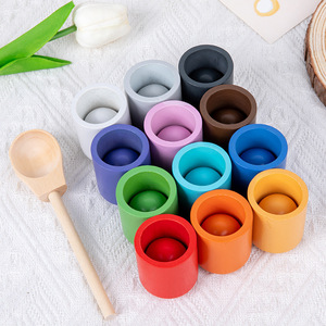 Juguete educativo Montessori de alta calidad, 12 <span class=keywords><strong>colores</strong></span>, Bola de arcoíris de <span class=keywords><strong>madera</strong></span> y Copa, clasificación de <span class=keywords><strong>colores</strong></span>, juguetes de cuentas a juego para niños - Product Image 4