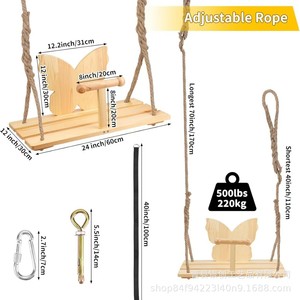 Columpio de mariposa de madera para uso en interiores y exteriores con cuerda y kit de accesorios - Product Image 3