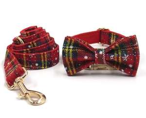 Conjunto de correa de <span class=keywords><strong>collar</strong></span> de Mascota de gato con tema navideño rojo para perro con lazo para gatito encantador hebilla DE SEGURIDAD DE Color dorado anillo en D 5 tamaños - Product Image 2