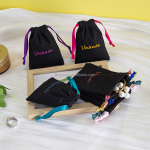 7*9 cm Low Moq <b>Small</b> Black Cotton Drawstring Pouch Customized Canvas <b>Bag</b> Eco Muslin Fabric Jewelry Packaging <b>Bags</b> for Necklace - Product Image 1