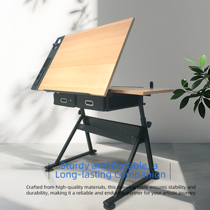 <span class=keywords><strong>Table</strong></span> à dessin réglable en hauteur en promotion avec 2 tiroirs de rangement et tabouret pour l'architecture et le dessin technique - Product Image 3