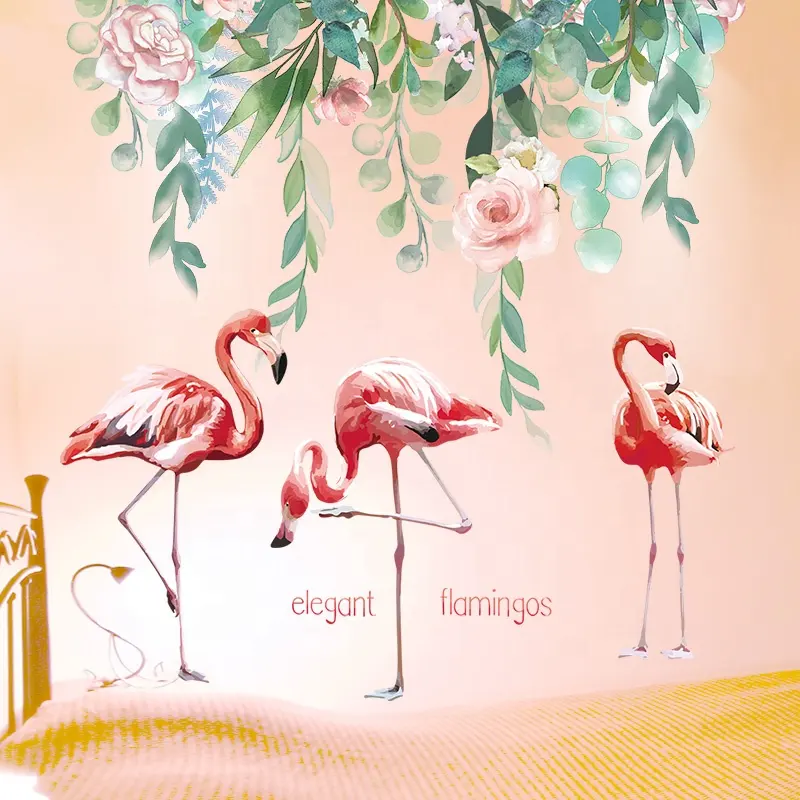 Flower Wall Sticker DIY Plant Leaves Flamingo Birds Wall Decals for Living Room Nursery House Decoration