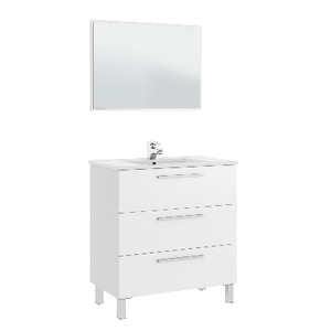 Meuble de salle de bain luxueux Athena/Albert à 3 tiroirs 86x80x45 cm en chêne d'Alaska, vasque en céramique sur pied 86x80x45 cm, à assembler - Product Image 1