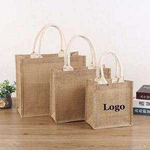 Bolsas de Compras Reutilizables Ecológicas con Logotipo Personalizado, Bolsas de Regalo de Algodón Reciclado con Asas, Bolsa de Yute para Bodas - Product Image 1