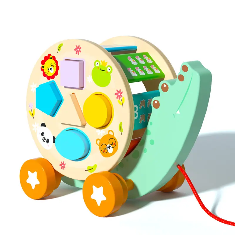 モンテッソーリ木製プッシュアロングトイシェイプマッチングゲーム赤ちゃん引っ張るトレーラーおもちゃ子供用