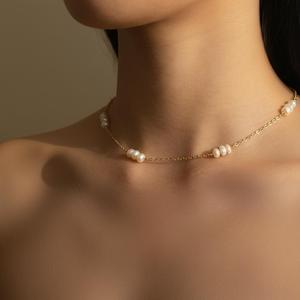 Niedrige Mindestbestellmenge Süßwasserperlen-Halskette 18k Goldkette Perlenhalskette Handgefertigtes Perlen-Collier Schmuckgeschenk für Frauen - Product Image 2