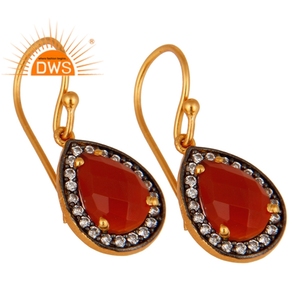 Red Onyx Gemstone Zircon Set Earrings Designer 18k Gold Plated Silver Earrings Jewelry Manufacturer - Product Image 2