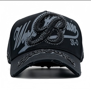 Casquette sportive structurée à 5 panneaux en daim brodé avec boucle simple, modèle G5 Barbas Beard Hats 2025, boîte dorée en stock - Product Image 2
