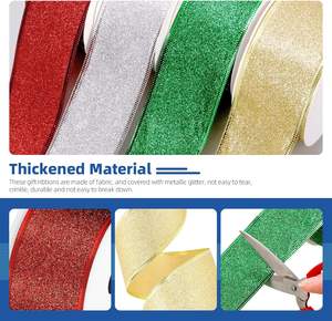 Free Sample Factory Decorative Corduroy Shiny Silver <b>Red</b> Gold Foil <b>Glitter</b> Customizable Satin Ribbon - Product Image 4