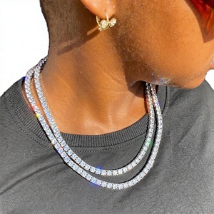 White <b>Gold</b> Moissanite <b>Tennis</b> <b>Necklace</b> Iced Out Link Chain Unisex Jewelry for Party Wedding - Product Image 4