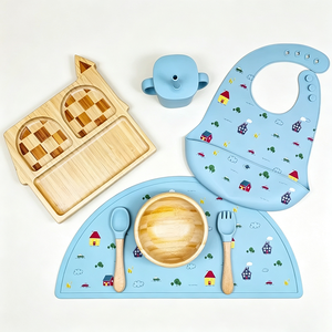 Wholesale Food Grade Silicone Baby Feeding Set Spill-Proof Suction Bowl Plate Bib <strong>Spoon</strong> for Toddler <strong>Weaning</strong> - Product Image 1