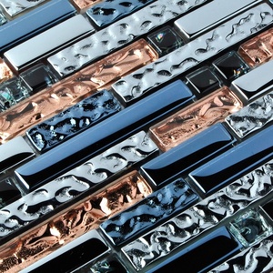 Piastrelle a Mosaico Intrecciate in Oro Rosa e Blu Cromo per Paraschizzi in <span class=keywords><strong>Vetro</strong></span> da Cucina - Product Image 5