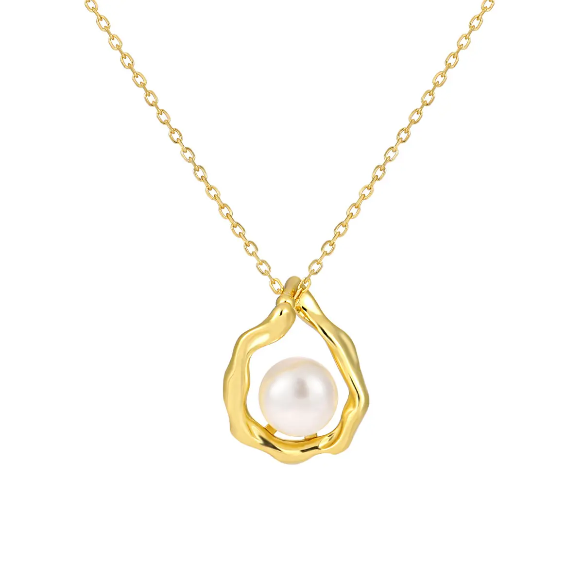 Einfacher Schmuck 925 Sterling-Silber vergoldet handgefertigt unregelmäßig geometrisch Süßwasser-Perlen-Angehochskette für Damen