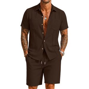 FOXA Men's 2 Piece <b>Short</b> Set Summer Beach Outfits <b>Short</b> Sleeve Shirt And <b>Shorts</b> Casual Vacation Wear Breathable <b>Polyester</b> - Product Image 1