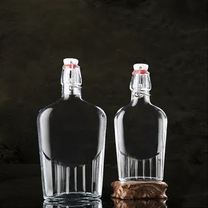 240ml 480ml Flat Square Easy Flip Lid Clear Drink Beer Wine Water Bottles Glass Swing Top Bottle With Airtight Stopper Cap