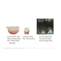 Coffret de matcha en céramique durable et écologique, style Japandi, dégradé de deux couleurs, motif fleur de cerisier, 200 ml, forme irrégulière