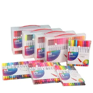 قلم ألوان مائية فرشاة غير سامة ناعمة 48 60 80 100 لون طرف مزدوج فرشاة قلم تحديد مجموعة أقلام تحديد