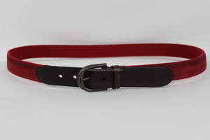 Cinturón clásico de piel auténtica para hombre, tejido rojo personalizado, marrón, a la moda - Product Image 6