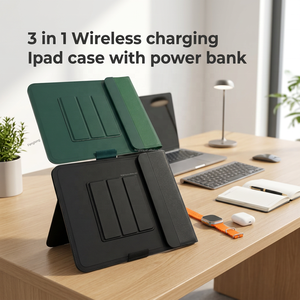 Folio in Pelle per iPad con Ricarica Wireless Qi2 15W, Power Bank 3 in 1 da 5000mAh con Supporto e Porta Penna, Smart Cover Executive - Product Image 1