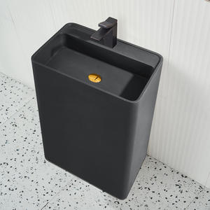 Lavabo à <span class=keywords><strong>colonne</strong></span> carrée au design moderne Lavabo en <span class=keywords><strong>pierre</strong></span> artificielle intégré au sol pour hôtel - Product Image 4