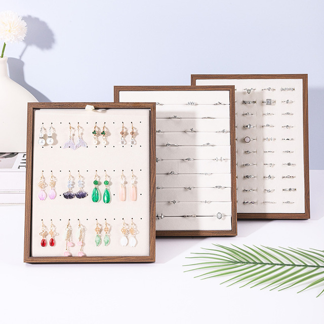 Wholesale Wooden Velvet Ring Slots Earring Stand Holder Jewelry Display Stand Factory Direct