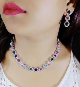 Conjunto de joyería india con tachuelas de piedra AD chapada en plata azul elegante para fiesta de boda y regalo de compromiso producto a granel hecho a mano - Product Image 1