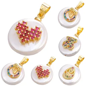 Micro Pave Multicolor Crystals Love Animal Christmas Bell Pattern Shell Pearl Pendant Charms For Fashion Jewelry Making