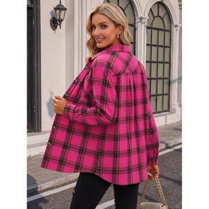 Camisa de Franela para Mujer, Manga Larga, con Botones, Estilo Casual a Cuadros, Ligera, Holgada, para Otoño - Product Image 5