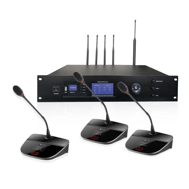 HUAIN גבוהה סוף מקצועי WiFi UHF דיון וידאו אלחוטי מיקרופון אודיו דיגיטלי כנס מערכת