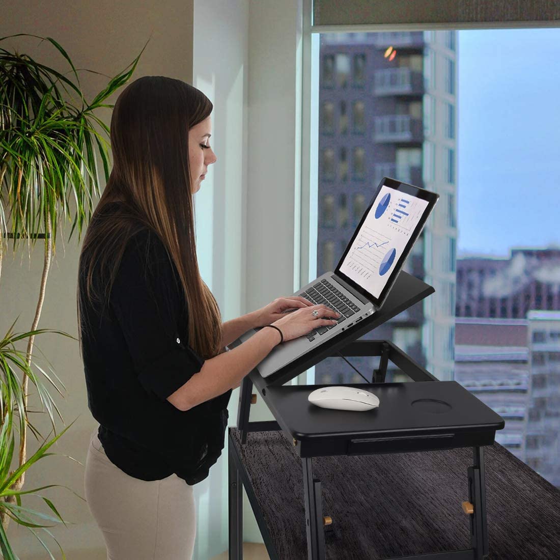Tavolo per Laptop, Tavolini da Letto Pieghevoli, Scrivania Mobile Portatile sopra Il Letto, Tavolino da Divano per Scrivania per Computer Portatile con Rotolamento Domestico in Altezza Regolabile PE