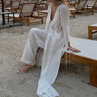 Enyami blanc robes décontractées 2 pièces femmes étirement cravate vacances transparent correspondant pantalon ensembles dames costume ensembles
