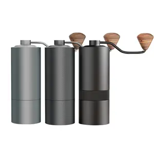 Penggiling Manual Espresso Pegangan Kayu Kenari, dengan Sikat Set Kotak Hadiah Biji Kopi Penggiling Kopi Stainless Steel