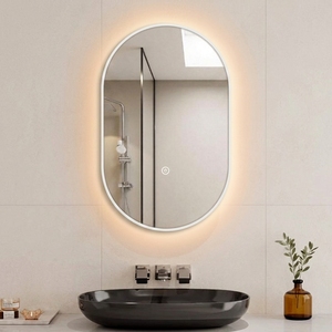 Espejo de Baño Moderno con Luces LED, Interruptor Táctil, Marco de Aluminio Blanco, Resistente al Agua IP44, Espejo Plateado HD de 4 mm para Uso en Hoteles y Villas - Product Image 1