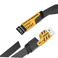 Kabel Data pengisian daya cepat, kabel Data pengisian daya Cepat 27W 65W, paduan seng kepang nilon 4 in 1 warna hitam/kuning 1.5M untuk iphone