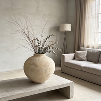 Vase en Céramique Rond Texturé Beige Wabi Sabi de Luxe, Forme Organique Faite à la Main, Décoration d'Appoint Haut de Gamme pour Console de Salon de Villa