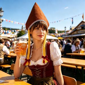 Vestido tradicional bávaro para Oktoberfest para mujer, traje Dirndl con sombrero, doble cola de caballo, multicolor, para festival, adulto - Product Image 3
