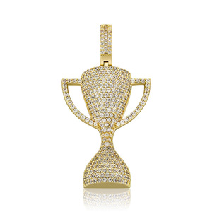 Joyería Hiphop para hombre, collar con colgante de trofeo helado de piedra CZ 3A con logotipo personalizado, opciones de cuerda y cadena - Product Image 6