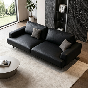 Sofá Moderno de Dos Plazas en Cuero Genuino con Patas Metálicas, Respaldo Holgado y Brazos Cuadrados, Mueble para Sala de Estar - Product Image 3