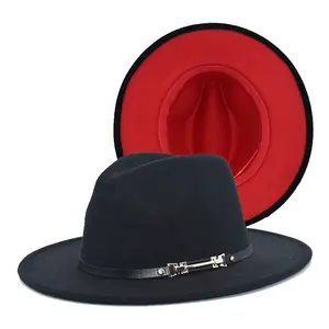 หมวกผู้หญิงด้านล่างหมวก Fedora หมวกสีแดงทูโทนผ้าฝ้ายโพลีเอสเตอร์สำหรับฤดูใบไม้ร่วงฤดูหนาว