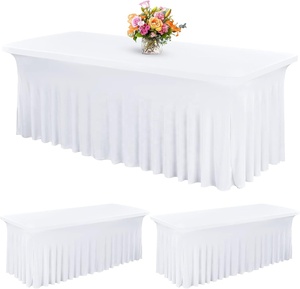 Nappe de <span class=keywords><strong>table</strong></span> personnalisable en spandex vert foncé de 8 pieds, imperméable, pour mariage, buffet, banquet, événements pliants - Product Image 1